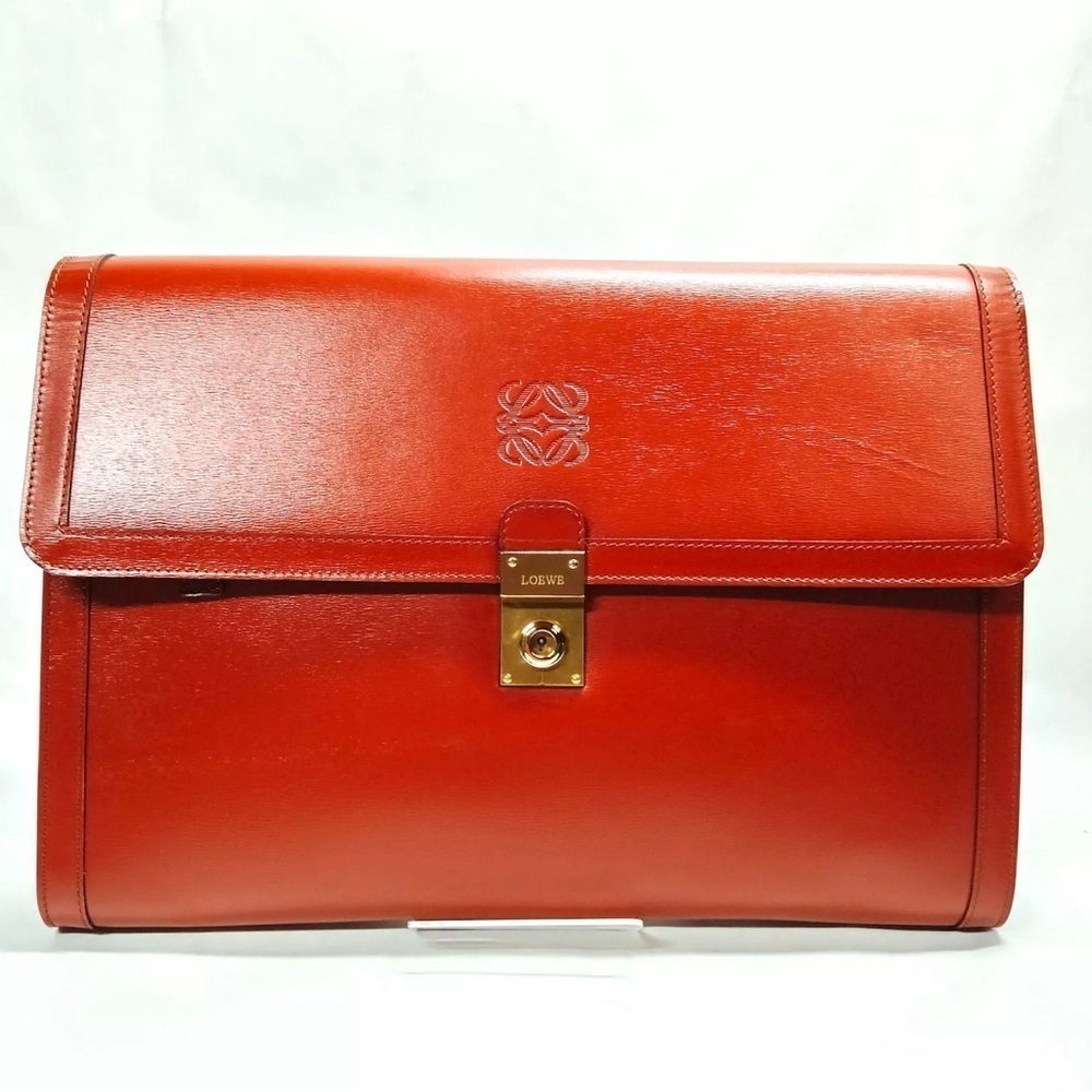 LOEWE Brown Leather Document Clutch Bag